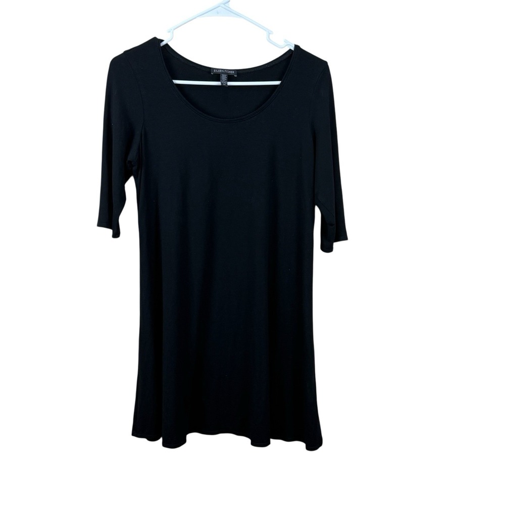 Eileen Fisher Black Long Sleeve S Tunic Top T-Shirt dress Minimalist Stretch